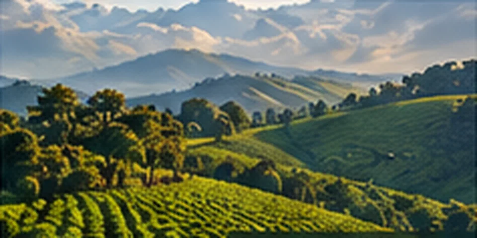 Green cultivated hills in East Africa